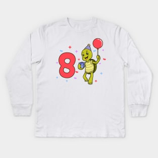 I am 8 with turtle - kids birthday 8 years old Kids Long Sleeve T-Shirt